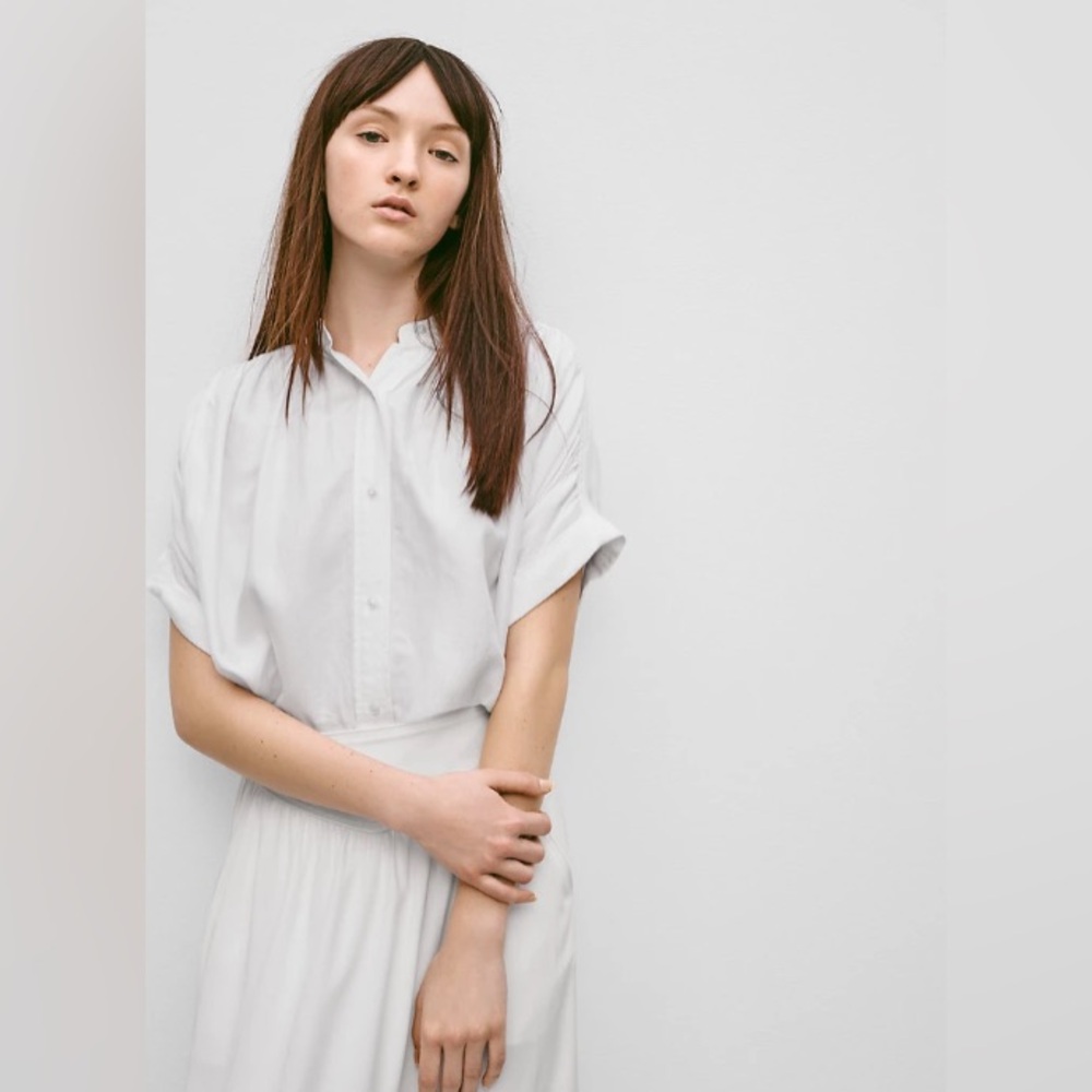 ARITZIA | WILFRED WHITE BERTILLON OVERSIZED BUTTON UP BLOUSE TUNIC LINEN-LIKE - Picture 8 of 13